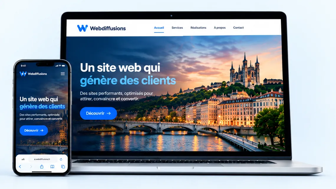 Site Webdiffusions affiché sur un ordinateur portable et un smartphone